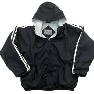 Vintage Full Zip Track Jacket Windbreaker Cotton Lined Black 2 Stripes Medium